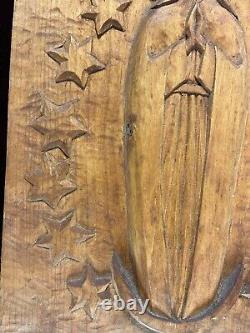 VTG. Hand Carved Wood Folk Art Primitive Wall Sculpture