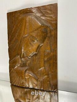 VTG. Hand Carved Wood Folk Art Primitive Wall Sculpture Mother Mary