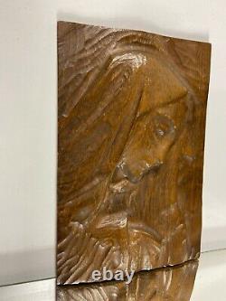 VTG. Hand Carved Wood Folk Art Primitive Wall Sculpture Mother Mary