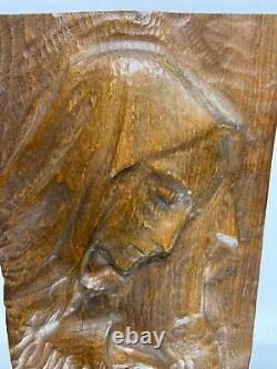 VTG. Hand Carved Wood Folk Art Primitive Wall Sculpture Mother Mary