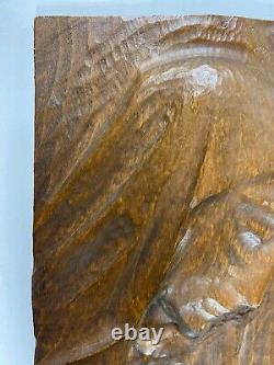 VTG. Hand Carved Wood Folk Art Primitive Wall Sculpture Mother Mary