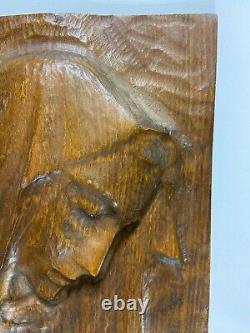 VTG. Hand Carved Wood Folk Art Primitive Wall Sculpture Mother Mary