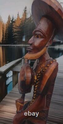 VTG Hand Carved Wooden Folk Art Caribbean Man Very Detailed Sculpture 2-ft. 7-in