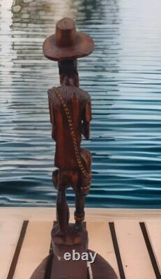 VTG Hand Carved Wooden Folk Art Caribbean Man Very Detailed Sculpture 2-ft. 7-in