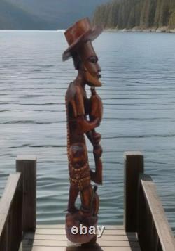 VTG Hand Carved Wooden Folk Art Caribbean Man Very Detailed Sculpture 2-ft. 7-in