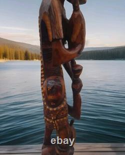 VTG Hand Carved Wooden Folk Art Caribbean Man Very Detailed Sculpture 2-ft. 7-in