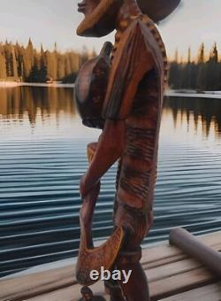 VTG Hand Carved Wooden Folk Art Caribbean Man Very Detailed Sculpture 2-ft. 7-in