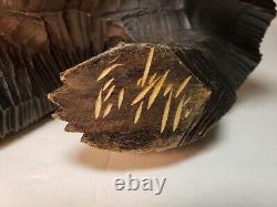 VTG Hokkaido Ainu Folk Art Wood Carved Bear With Salmon Sculpture 8Lx5Hx4W