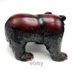 VTG Japanese Native Ainu Folk Art Sculpture Bear & Salmon Signed Carved Wood