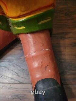VTG Life Size Hand Carved Wooden Clown Statue Collectible. Halloween. Folk Art