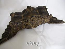 VTG MEXICO GUERRERO CARVED WOOD ANGEL TRIPLE HEAD With GLASS EYES MEXICAN FOLK ART