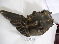 VTG MEXICO GUERRERO CARVED WOOD ANGEL TRIPLE HEAD With GLASS EYES MEXICAN FOLK ART