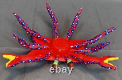 VTG Oaxacan Alebrije Crab Hand Carved & Painted Folk Art 8.5 Colorful Nautical