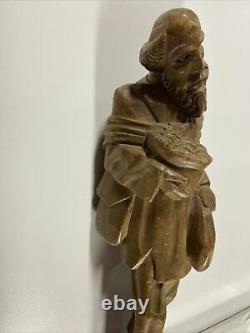 VTG. Religious Wood Folk Art Hand Carving Statue Friar