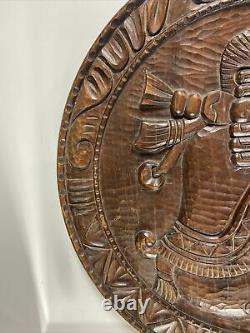 VTG. Wood Hand Carved Wall Plaque Folk Art Tribal Warrior 18 3/4H