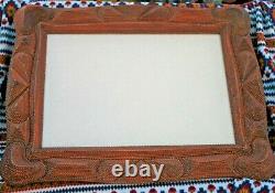 Very Large Intricate Tramp Art Hand Carved Picture Frame 32 x 21 WOW Lower $