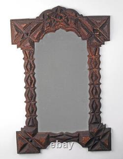 Very Large Tramp art highly carved mirror or frame