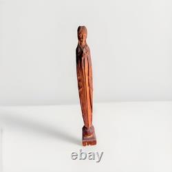 ViTG Hand Carved Wood Madonna Statue Queen of the World 12.5 Folk Art Signed JW