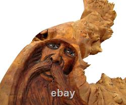 Vintage'03 Sgnd Jack Leslin Large Hand Carved Wood Folk Art Tree Spirit Wizard
