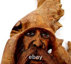 Vintage'03 Sgnd Jack Leslin Large Hand Carved Wood Folk Art Tree Spirit Wizard