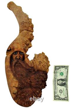 Vintage'03 Sgnd Jack Leslin Large Hand Carved Wood Folk Art Tree Spirit Wizard