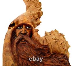 Vintage'03 Sgnd Jack Leslin Large Hand Carved Wood Folk Art Tree Spirit Wizard