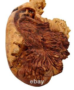 Vintage'03 Sgnd Jack Leslin Large Hand Carved Wood Folk Art Tree Spirit Wizard