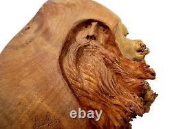 Vintage'03 Signed Jack Leslin Hand Carved Wood Folk Art Tree Spirit Wizard Face
