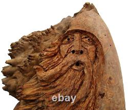 Vintage'05 Signed Jack Leslin Hand Carved Wood Folk Art Tree Spirit Wizard Face