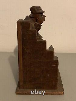 Vintage 1920s Wood Carved Blacksmith Figurine Signed
