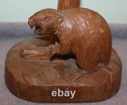 Vintage 1940's Clemente Dube Folk Art Carved Beaver Lamp Quebec