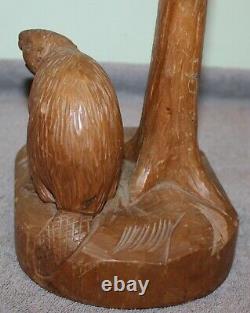 Vintage 1940's Clemente Dube Folk Art Carved Beaver Lamp Quebec