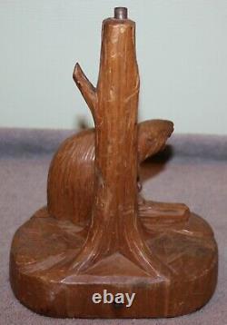 Vintage 1940's Clemente Dube Folk Art Carved Beaver Lamp Quebec