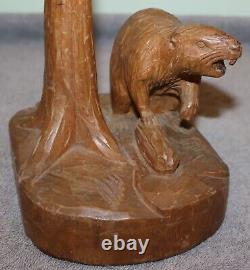 Vintage 1940's Clemente Dube Folk Art Carved Beaver Lamp Quebec