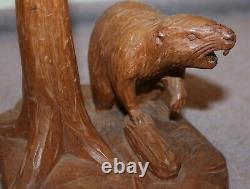 Vintage 1940's Clemente Dube Folk Art Carved Beaver Lamp Quebec