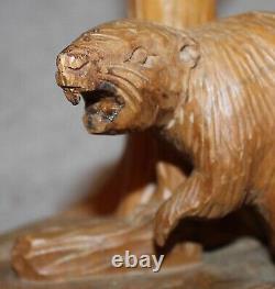 Vintage 1940's Clemente Dube Folk Art Carved Beaver Lamp Quebec