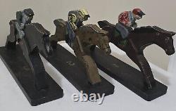 Vintage 1940s Wooden Folk Art #1, #2, #3 Handcarved/Painted Jockey&Race Horse s