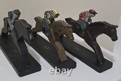 Vintage 1940s Wooden Folk Art #1, #2, #3 Handcarved/Painted Jockey&Race Horse s