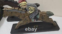 Vintage 1940s Wooden Folk Art #1, #2, #3 Handcarved/Painted Jockey&Race Horse s