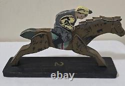 Vintage 1940s Wooden Folk Art #1, #2, #3 Handcarved/Painted Jockey&Race Horse s