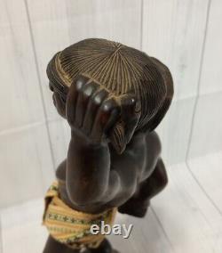 Vintage 1960's Original Wooden Hand Carved Sculpture Tribal Headhunter