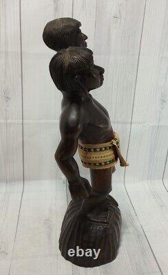Vintage 1960's Original Wooden Hand Carved Sculpture Tribal Headhunter