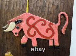 Vintage 1970s Carved Wood Relief Boy & Piñata Pinata Mexican Folk Art Wall Panel