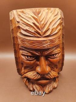 Vintage 1976 Argentine Gaucho Wood Carved Bust Signed C. A. Salvay Folk Art