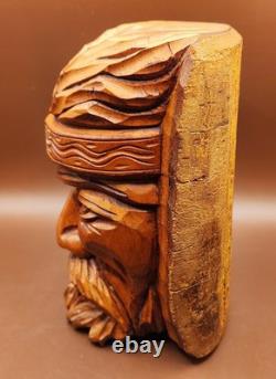 Vintage 1976 Argentine Gaucho Wood Carved Bust Signed C. A. Salvay Folk Art