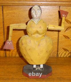 Vintage 1983 Larry Koosed Folk Art Carved Wood Woman with Fans Whirligig 8