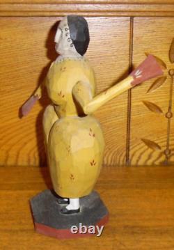 Vintage 1983 Larry Koosed Folk Art Carved Wood Woman with Fans Whirligig 8