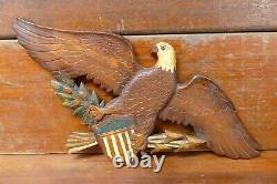 Vintage 1985 Hand Carved Wood US American Eagle Patriotic Wall Folk Art Signed