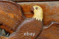 Vintage 1985 Hand Carved Wood US American Eagle Patriotic Wall Folk Art Signed