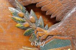 Vintage 1985 Hand Carved Wood US American Eagle Patriotic Wall Folk Art Signed